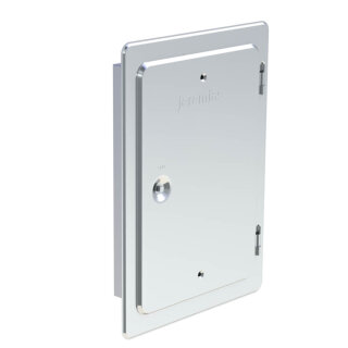 Jeremias EW-FU Edelstahlkamintür 300 x 200 mm mit Schiebestutzen 60 mm (schräg)