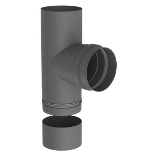 Ø 80 mm Pelletofenrohr T-Stück 90° mit Kondensatschale und Muffe Grau